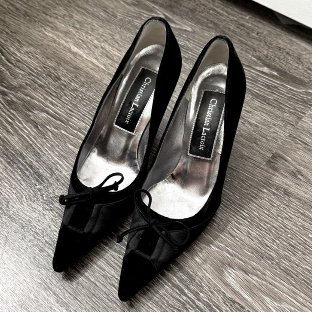 Christian Lacroix Black Velvet Heels, 7